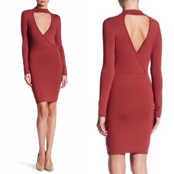 🎉CLEARANCE🎉 Rose Long Sleeve Plunge Choker Dress - Picture 3 of 3